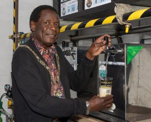 Our mayor pulling a pint!